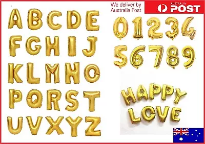 16  Gold Foil Balloons Alphabet Letter Number Birthday Party Wedding 16 Inch AU • $1