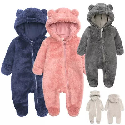 Newborn Baby Boy Girl Kids Bear Hooded Romper Jumpsuit Bodysuit Clothes Outfits • £12.99