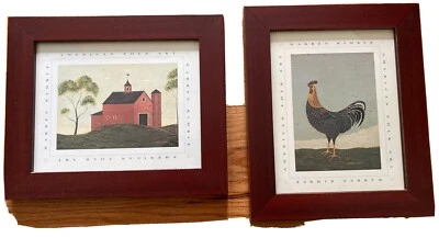 $15 • Buy Set Of Warren Kimble American Folk Art Country Rooster & Red Barn Framed Prints 