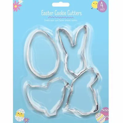 4 X EASTER COOKIE CUTTER METAL Set Rabbit Chick Egg Bunny Biscuit Fondant Cake • £2.99