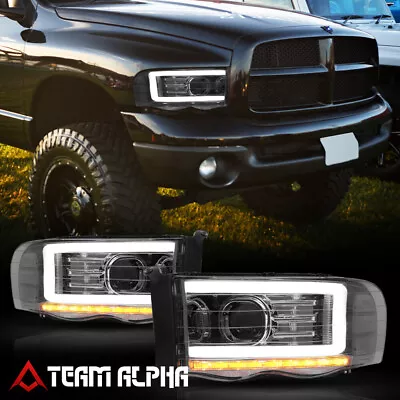 Fits 2002-2005 Ram 1500/2500 {LED C-BAR} Smoke/Clear Corner Projector Headlight • $247.89