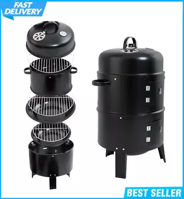 32  Charcoal Smoker BBQ Grill 3IN1 Outdoor Vertical Smoke Portable Meat Cooker • $76.54