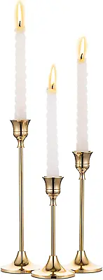 £24.84 • Buy NUPTIO 3 Pcs Brass Gold Metal Taper Candle Holders Candlestick Holders, Vintage