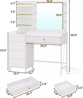 Vanity Desk With Mirror And Lights Makeup Vanity Table With 5 Drawers & Shelves • $199.99