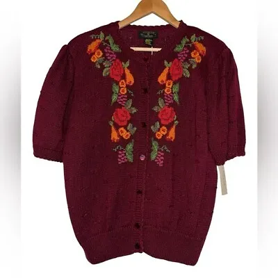 Deadstock Vintage Charter Club Embroidered Floral Button Up Cardigan Sweater • $21.49