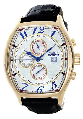 Invicta Men's Silver Dial Gold Case Black Leather Band Chronograph Watch 14330 • £99.43