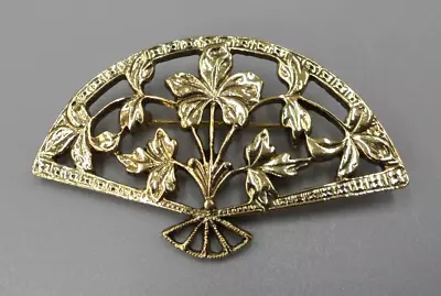 Vintage Fan Brooch Art Nouveau Deco Floral Filigree Flower Vining Leaves 2  Mint • $15