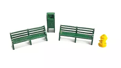 Vtg Metal Miniature PARK BENCHES/MAILBOX/FIRE HYDRANT=Measurements In Photos • $11.25