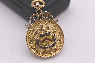 1926 ANTIQUE 9ct YELLOW ROSE GOLD ENAMEL TWO SIDED WATCH FOB MEDAL PENDANT  7.3g • £192