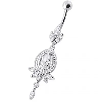 Sterling Silver Belly Bar Clear Crystal Chandelier Navel Ring • £11.50