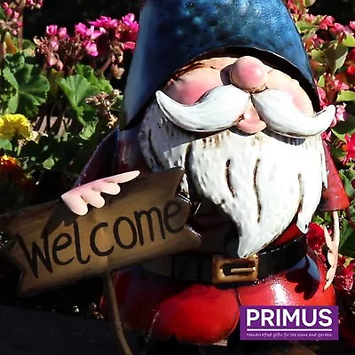 Primus Hand Painted Metal Garden Gnome Welcome Sign Ornament Gift Idea Sculpture • £22.99