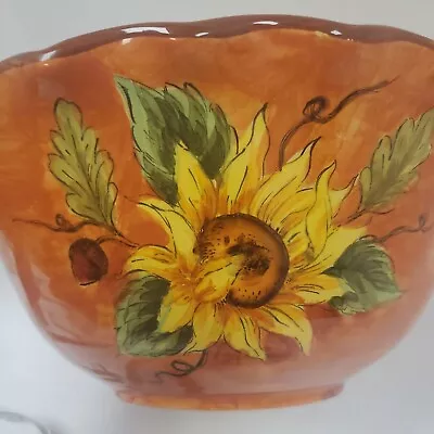 Maxcera Salad Serving Bowl Sunflower Yellow Orange Rooster XL Large Dish 12  Pot • $65