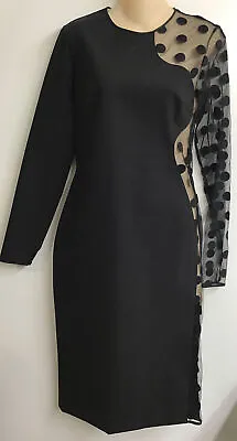 Stella Mccartney Dress Black Crew Long Sleeve Stretch Dots Net Side/arm 10 • $395