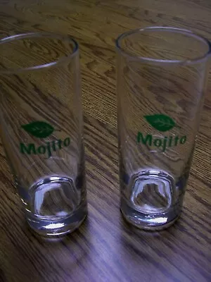 2 Mojito Collins Clear Glasses/Green Leaf Accent/6  Tall • $14.99