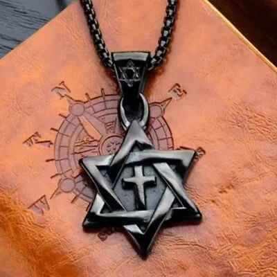 Men's Black Jewish Star Of David Pendant Necklace Protection Jewelry Chain 24  • $11.99