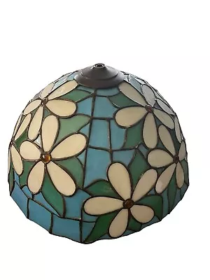 Vintage Tiffany Style Stained Glass Blue Stained Glass Lamp Shade - 16” • $50