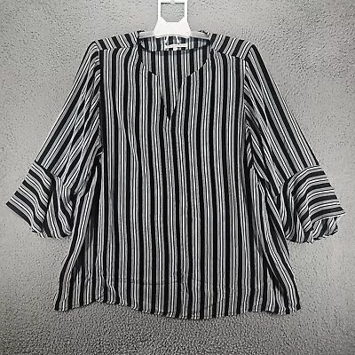 Violet + Claire Top Blouse Women Plus Size 2X Split Neck Black Gray Stripe - 2X • $16.99