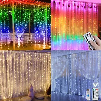 LED Christmas Fairy String Lights Curtain Window Star Party Wedding Decor 3x3m • £6.95