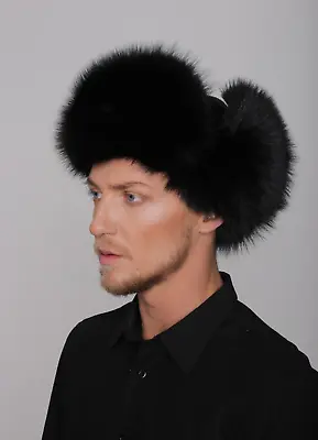 Men's Black Fox Fur Trapper Hat Saga Furs Top Quality • $157.50
