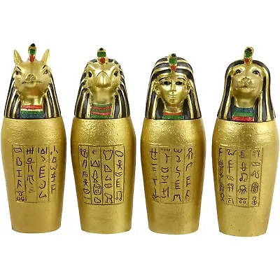 Set Of 4 Egyptian Gold Canopic Jars Ancient Egypt Decorative Treasures • £19.99