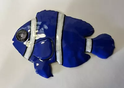 Blue & White Metal Enamel FISH Hanging Wall Art•S. Tobasko•SST Studios•7.5” X 5” • $45