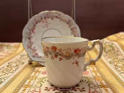 Espresso Demitasse Floral White Cup W/Saucer Vintage • $21.99