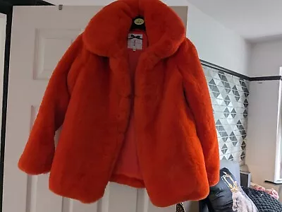 J By Jasper Conran Orange Faux Fur Jacket 11-12 Years Vgc Luxury Party Coat • £4.95