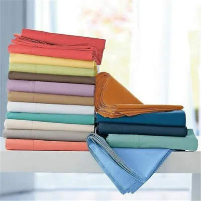 2200TC 100% Cotton Flat Fitted Sheet Set Pillowcases Single Double Queen King AU • $23.99