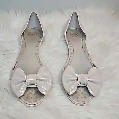 Melissa Beige Peeptoe Bow Jelly Flats Sandals Size 7 • $30