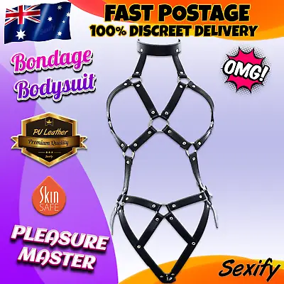 Bondage Restraint Bodysuit Neck Collar Slave Bra Choker PU Leather BDSM Sex Toy • $29.95