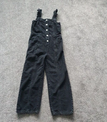 £6.95 • Buy NEXT Girls Black DENIM Style DUNGAREES Wide Leg AGE 10 YEARS Trousers Jeans