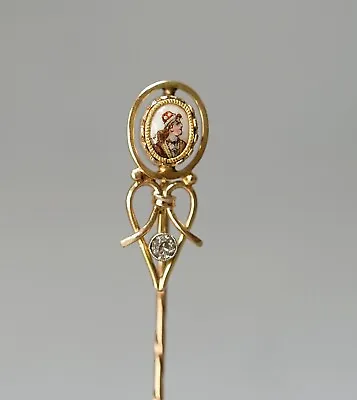 Antique 1890 Imperial Faberge 18k Gold Stick Pin Enamel Oriental Beauty Portrait • $1000.50