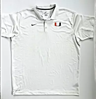 Nike Dri-Fit UM Miami Hurricanes White Men’s Golf Polo Shirt 2XL • $31.99