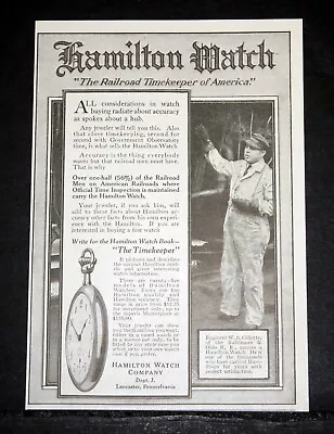 1914 Old Magazine Print Ad Hamilton Watch Co The American Railroad Timekeeper • £12.34