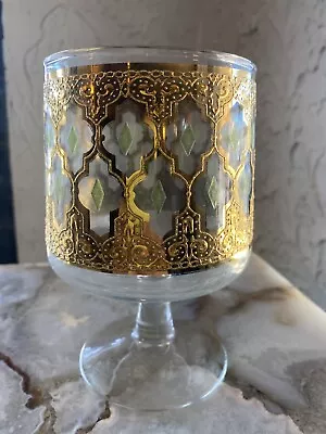 VTG MCM Culver Valencia 22k Gold Green Diamond Candy Straw Glass Barware USA EUC • $27.80