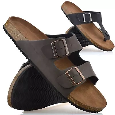 Mens Slip On Sandals Mules Footbed Summer Flip Flop Sliders Toe Post Shoes Size • £11.98