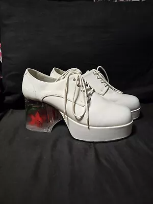 Men's White Platform Disco Pimp Mac Daddy Goldfish Heel Costume Shoes Size 10-11 • $60