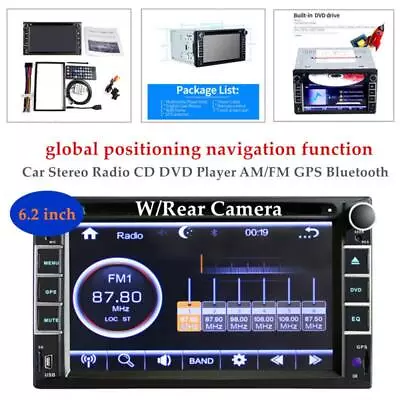 6.2  2 Din Car Stereo Radio CD DVD Player GPS  Bluetooth USB/TF/FM W/Rear Camera • $215.25