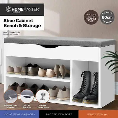 $71.14 • Buy Home Master Shoe Cabinet Padded Cushion Bench Shoes Storage Rack Organiser White