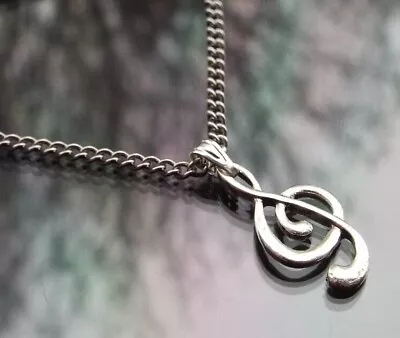 Treble Clef Music Pendant Necklace With Silver Plated Chain By Hudegate • £2.99