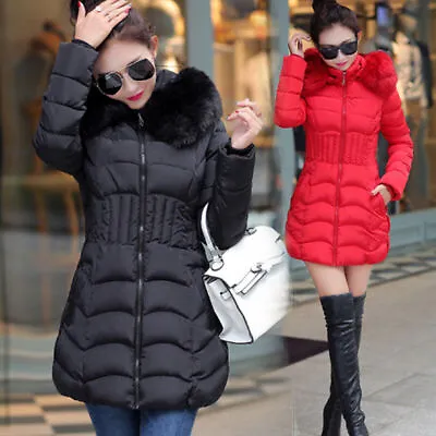 £22.02 • Buy Womens Winter Hooded Cotton Coat Fashion Faux Fur Parka Padded Slim Long Jacket
