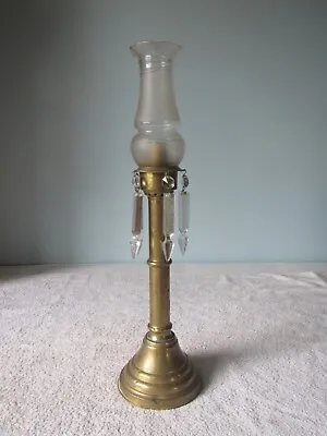 $94.99 • Buy Vintage Brass Russian  Candle Holder With Frosted Chimney And Glass Prisms