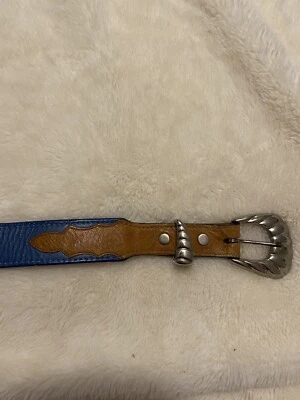 $31.99 • Buy Vintage Tony Lama Men's Leather Blue & Brown Western Belt Silver Tone Accents