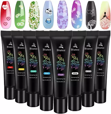 Nail Art Stamping Polish Gel Pack Of 8 Colors Printing Gel 8ML UV LED Soak Off G • $28.99