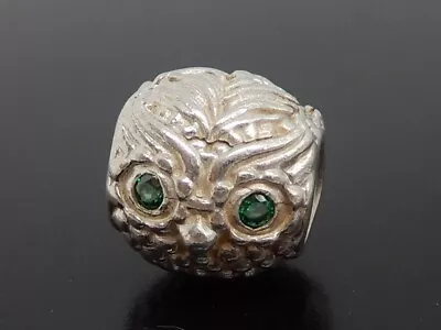 Pandora Silver Wise Owl Animal Bead With Emerald Green Zirconia 791211CZN • £18