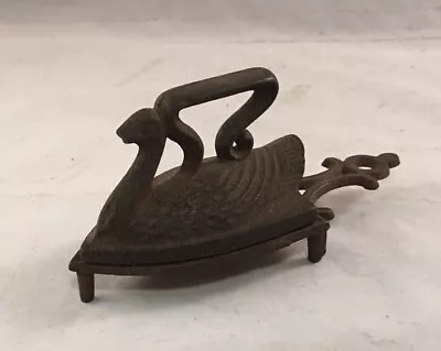 Antique Miniature Swan Figural Cast Iron Sad Iron With Trivet Salesman Sample • $29.95