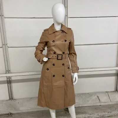 KAREN MILLEN Leather Trench Belted Mac Coat Women's Size 8 Tan • $602.55