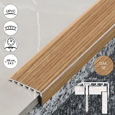 UPVC WOOD EFFECT STAIR EDGE NOSING -TRIM- EDGING NOSING 45 X 22mm • £5.99