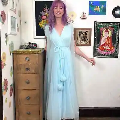 Vintage Claire Sandra By Lucie Ann Beverly Hills Blue Peignoir & Nightgown Set • $449