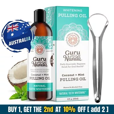 Gurunanda Oil Pulling (8 Fl.Oz)237ml With Coconut Oil And Peppermint Oil NEW AU • $4.99